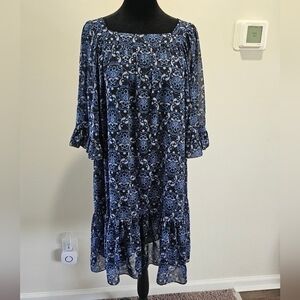 ANNA SUI UNIQLO blue floral print ruffle tent dress size medium